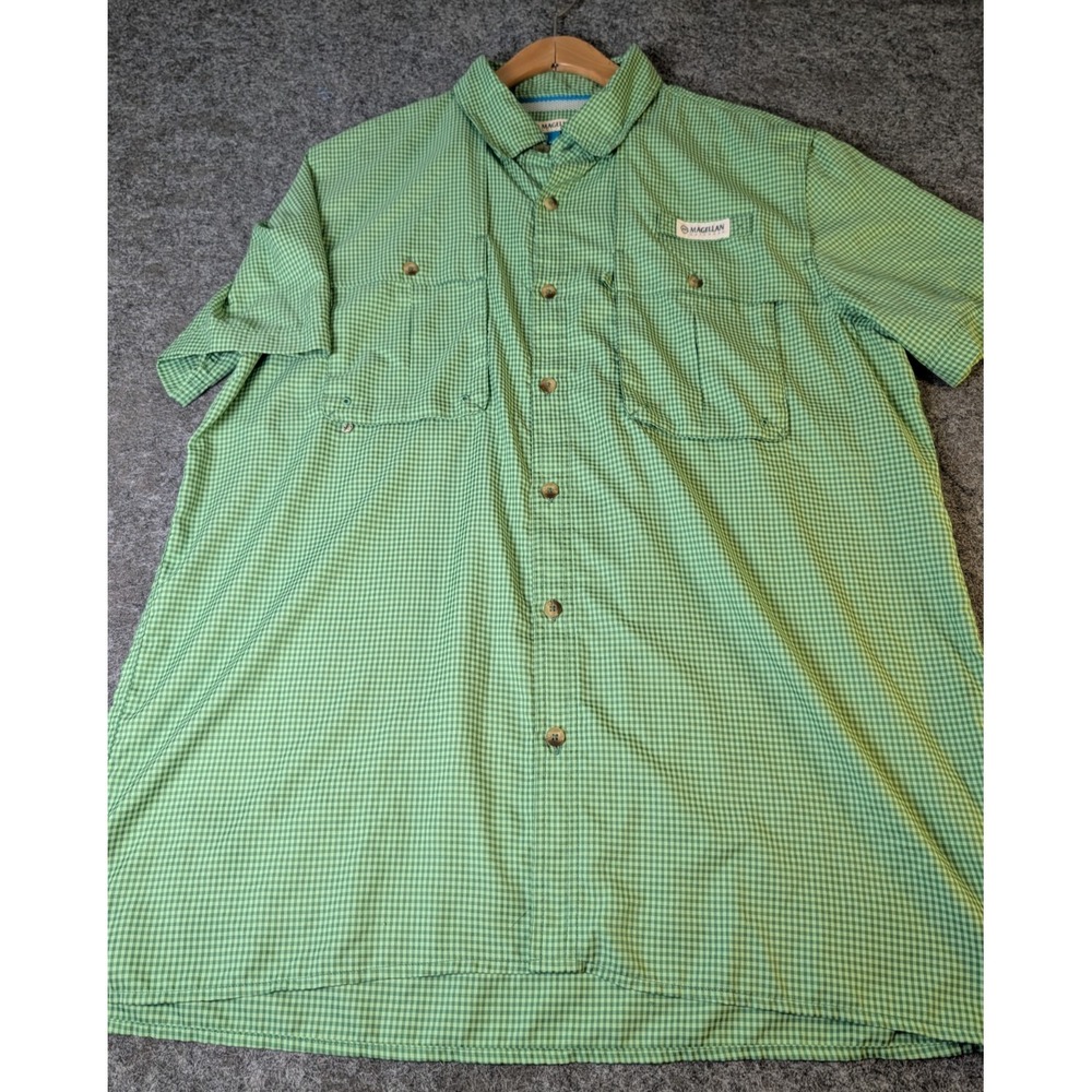 Magellan Outdoors Fish Gear Mag Wick Men's L Angler Fit Shirt Green Check EUC